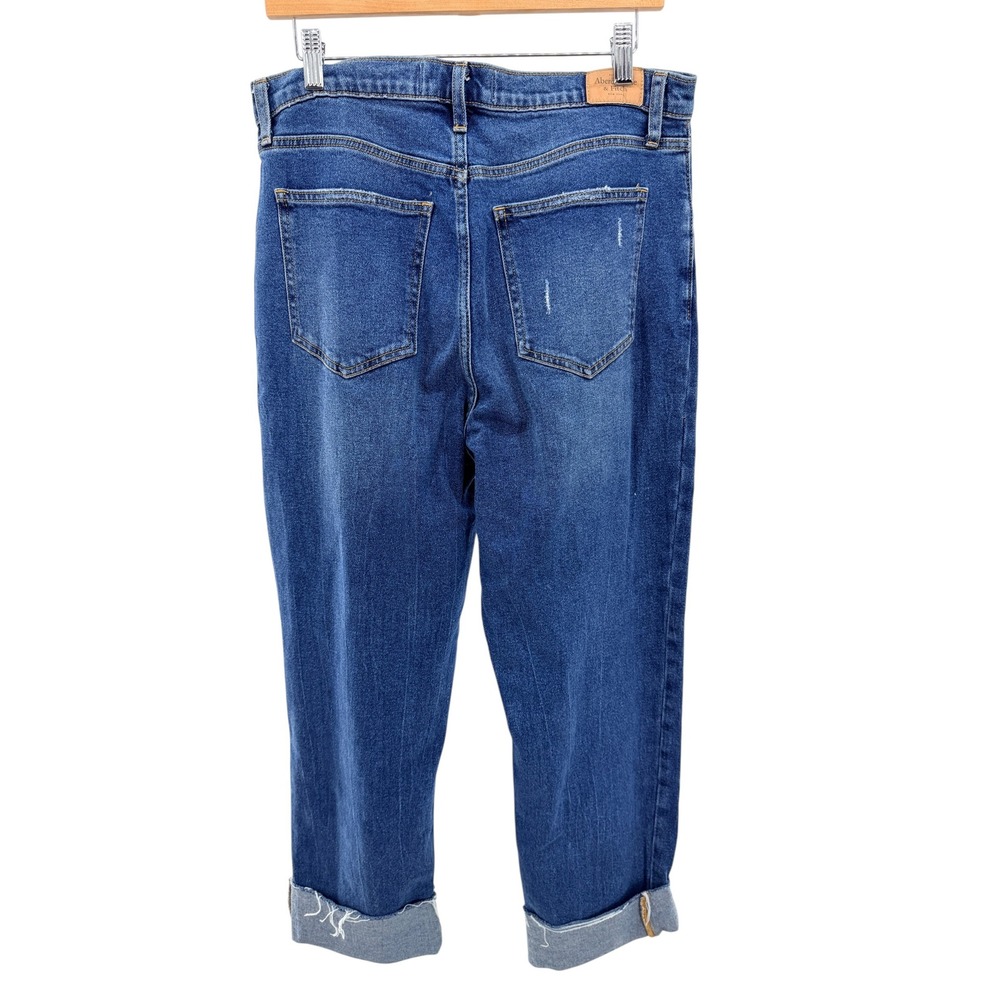 Abercrombie & Fitch 90s Straight Ultra High Rise Distressed Blue Jeans 32 14R‎ - Picture 5 of 6